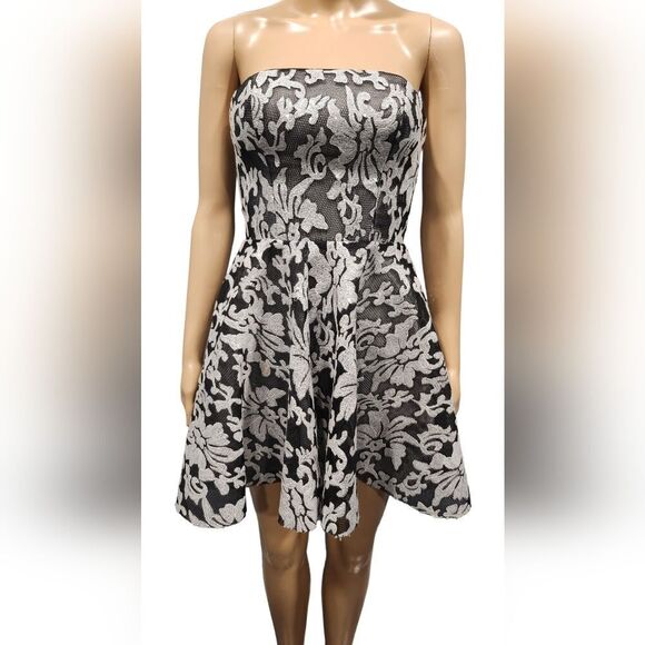 Bebe women's black and white textured sequin fit & flare mini cocktail dress 00 - Picture 15 of 15